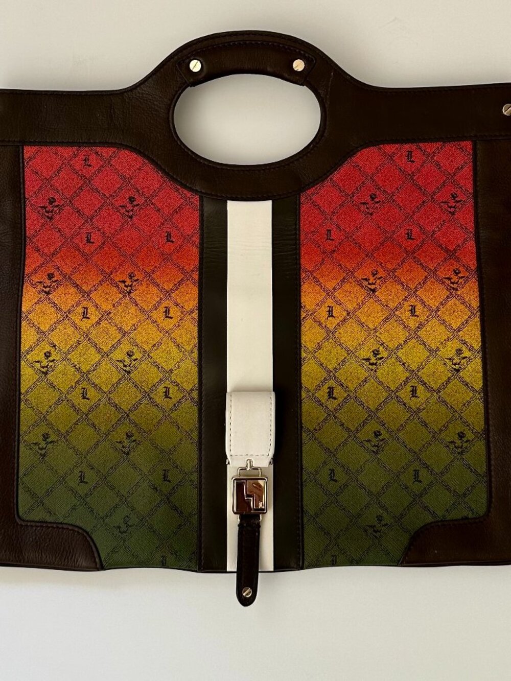 L.A.M.B. Gwen Stefani Vintage Fold Over Clutch Tote Bag Leather Rainbow Ombre